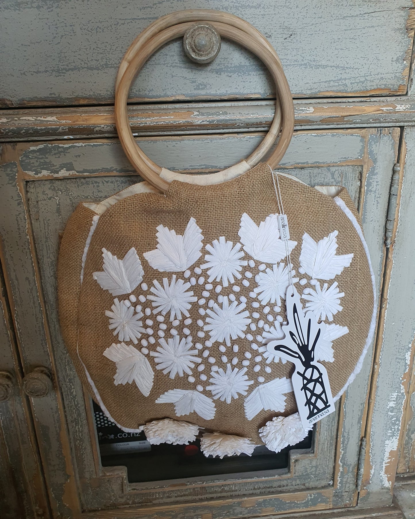 Linen and embroidered Designer Hand Bag
